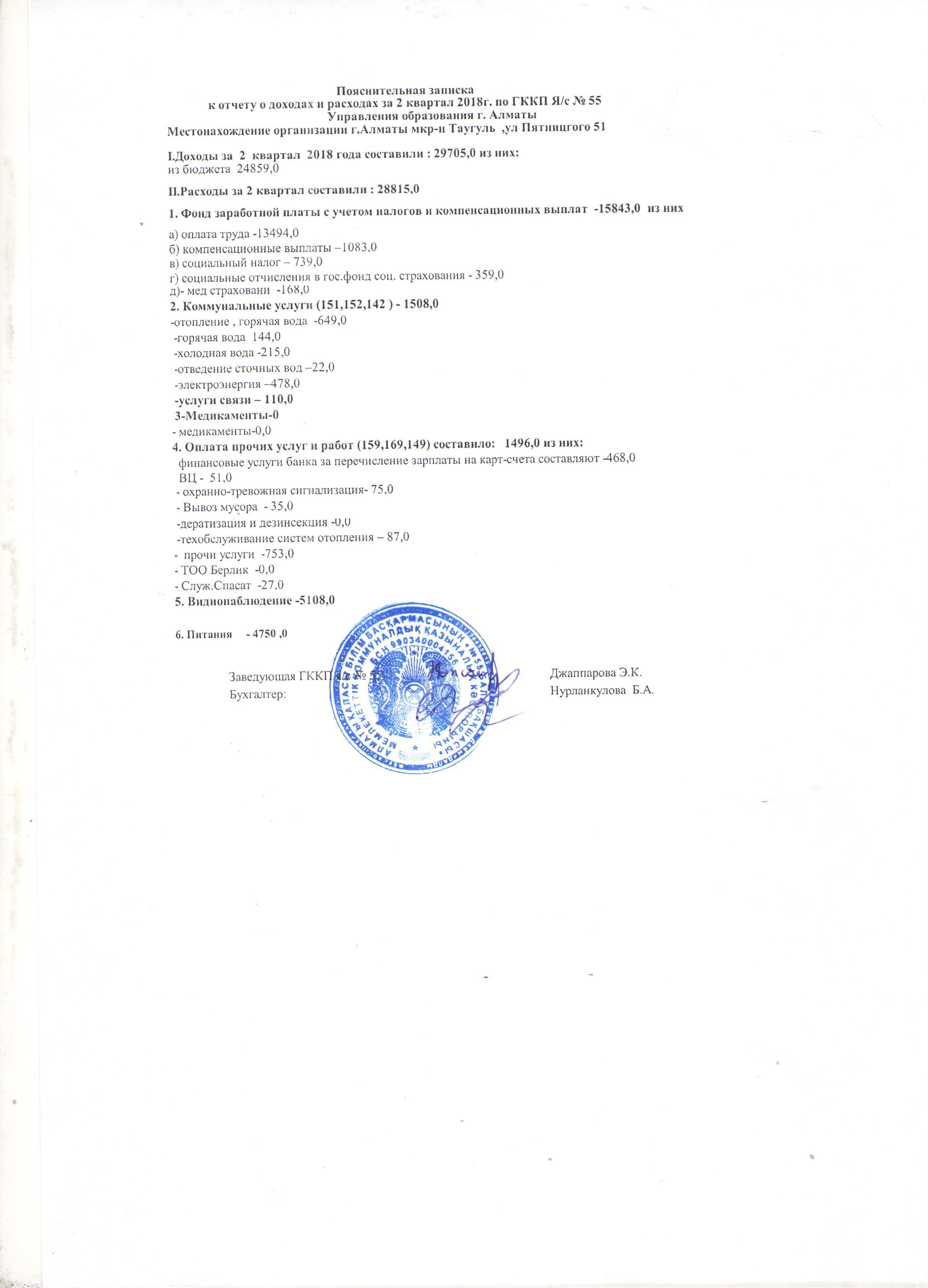 Отчет о доходах и расходах 2 кв 2018